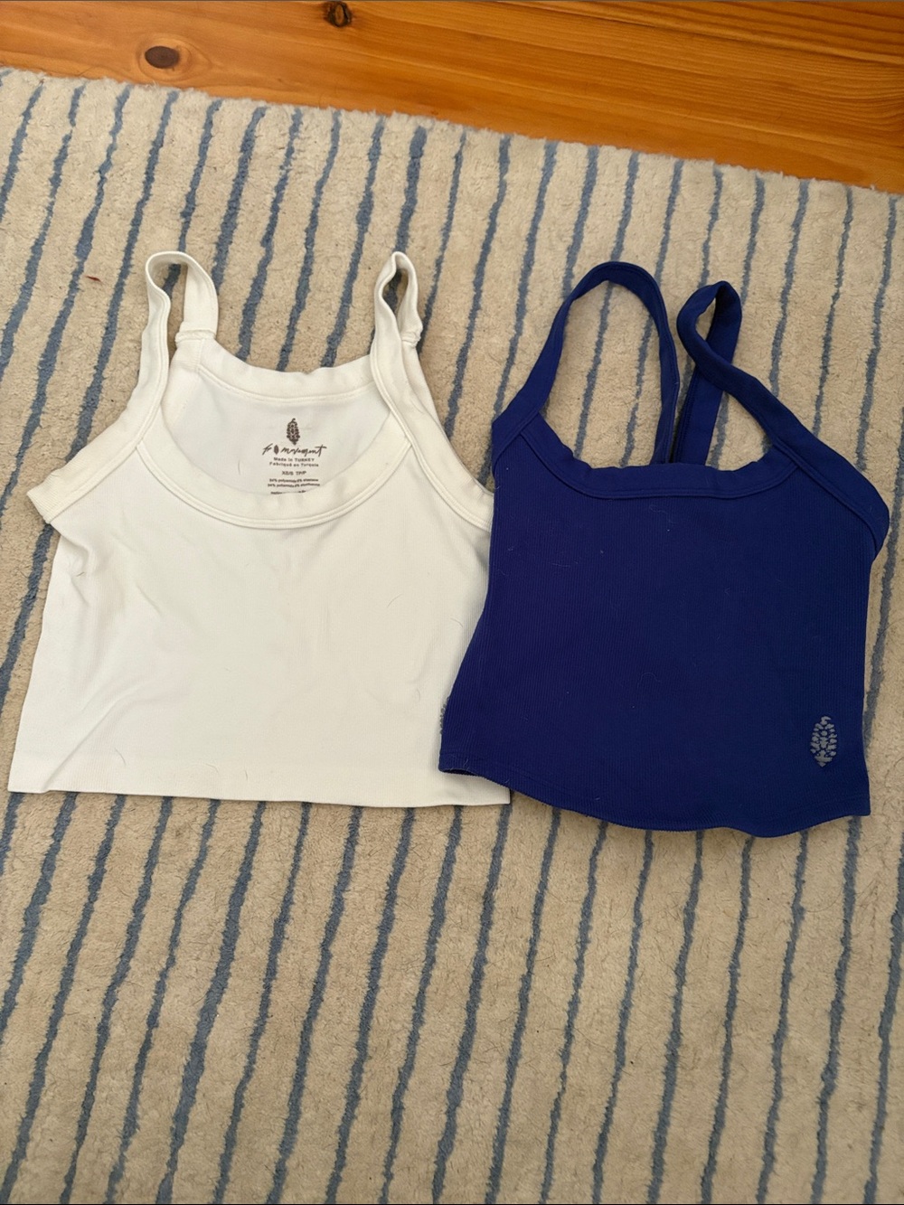Free People White & Royal Blue Cropped Tank Tops (Set of 2)